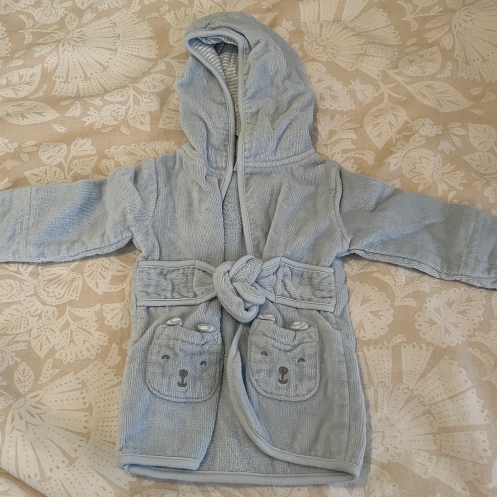 Carter's Light Blue Hooded Kids Bathrobe with Bear Pockets